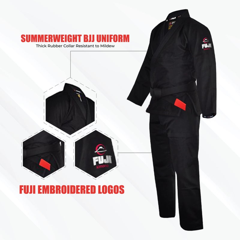 FUJI Lightweight Brazilian Style Jiu Jitsu Uniform, BJJ Uniform with Pearl Weave Fabric Jacket and Bungee Drawstrings, Black, Size A2 - Image 4